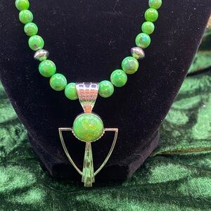 Gaspite Beaded Necklace With Sterling Silver Pendant - Artisan Statement Piece